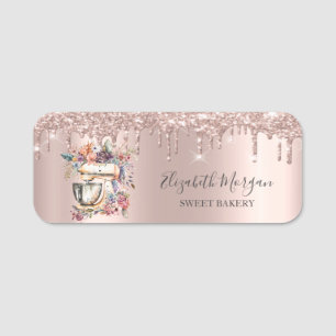 Glitter Drips,Rose Gold Floral Mixer Name Tag
