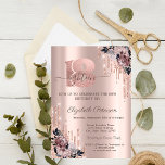 Glitter Drips Rose Gold Flowers 18th Birthday  Invitation<br><div class="desc">A modern,  chic,  and glamorous with glitter drips,  and flowers on a rose gold background.</div>