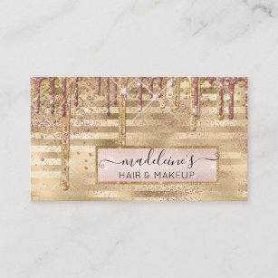 Glitter Drips Rose Gold Hair n Makeup Professional Business Card