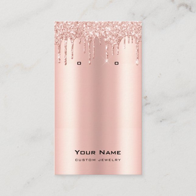 Glitter Drips Rose Gold jewelry earring display Business Card (Front)