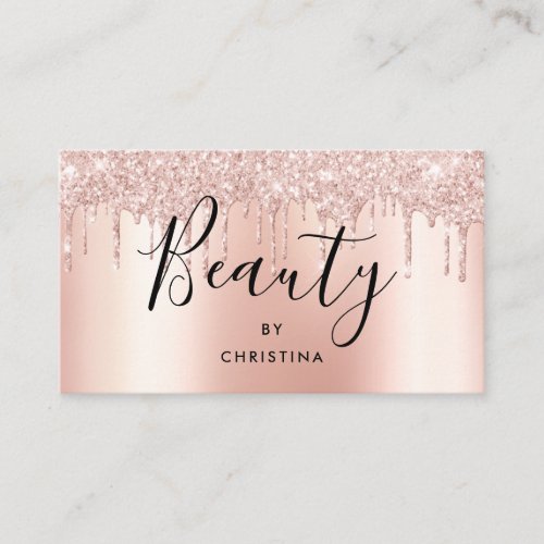 Glitter drips rose gold metallic beauty salon business card