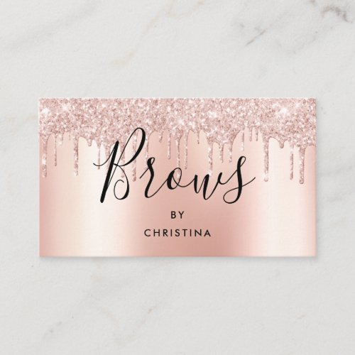 Glitter drips rose gold metallic elegant brows business card