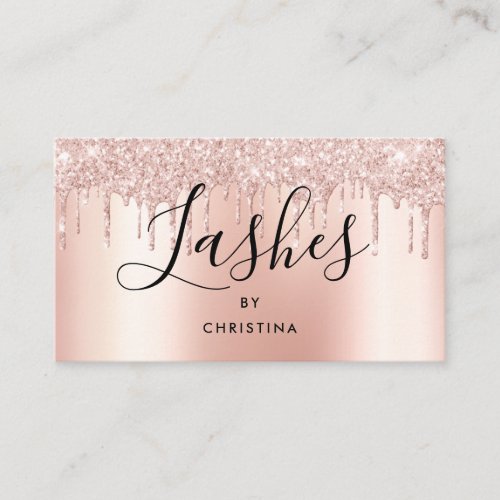 Glitter drips rose gold metallic elegant lashes business card