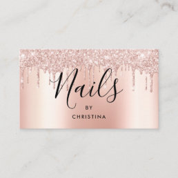 Glitter drips rose gold metallic elegant nails business card