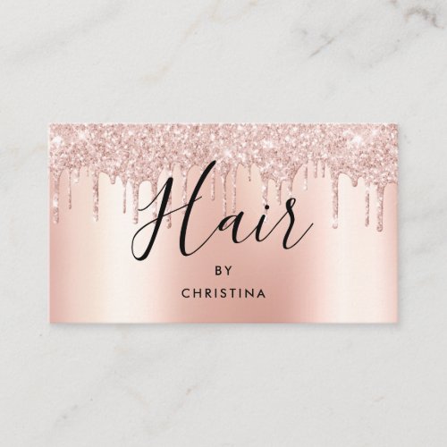 Glitter drips rose gold metallic hair stylist business card