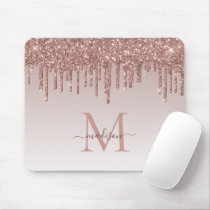 Glitter Drips Rose Gold Monogram Elegant Script Mouse Pad Glitter Drips Rose Gold Monogram Elegant Script Mouse Pad
