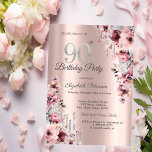 Glitter Drips Rose Gold Pink Floral 90th Birthday  Invitation<br><div class="desc">A modern,  chic,  and glamorous with silver glitter drips,  and flowers on a rose gold background.</div>