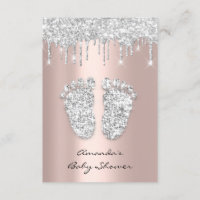 Glitter Drips Rose Gray Baby Girl Shower Feet Invitation