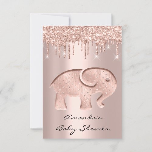 Glitter Drips Rose New Baby Shower Elephant Invitation