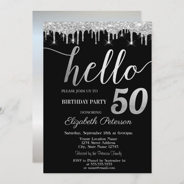 Glitter Drips Silver 50th Birthday Party  Invitation (Front/Back)