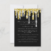 Glitter Drips Silver Gold Black Bridal Sweet 16th Invitation