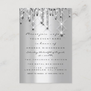 Glitter Drips Silver Gray Bridal Sweet 16th 3d Invitation