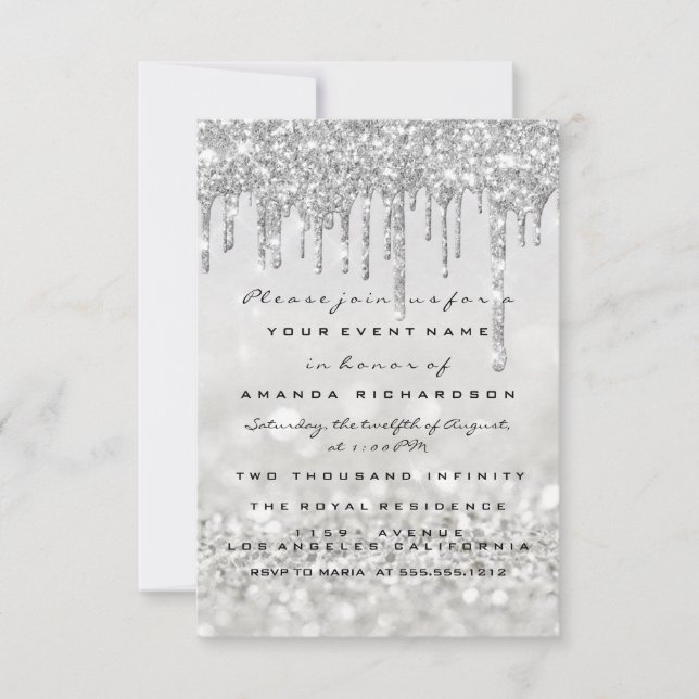 Glitter Drips Silver Gray Bridal Sweet 16th  Invitation (Front)
