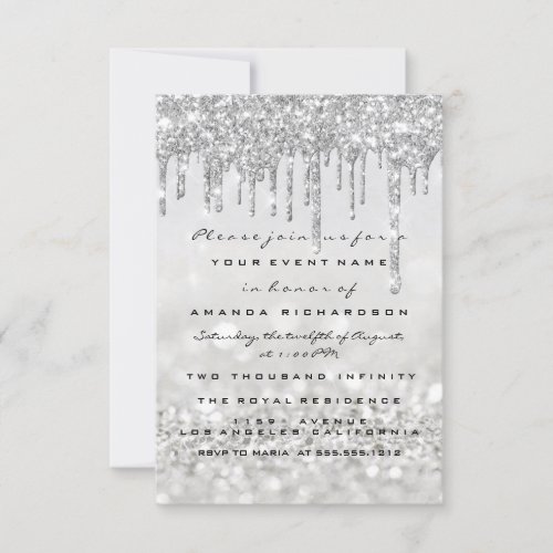 Glitter Drips Silver Gray Bridal Sweet 16th  Invitation