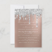 Glitter Drips Silver Gray Rose Bridal Sweet 16th  Invitation