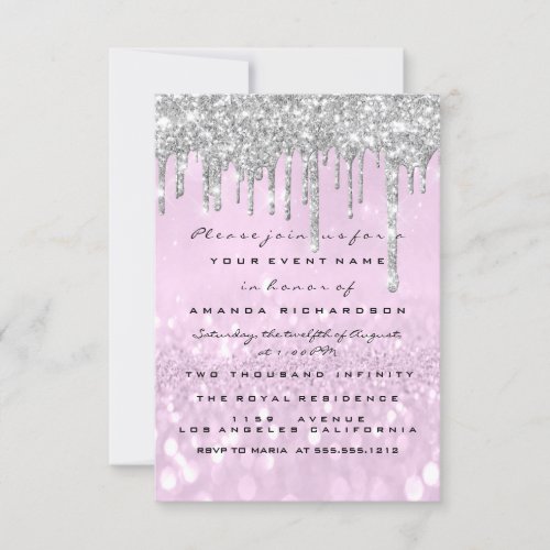 Glitter Drips Silver Purple Bridal Sweet 16th Invitation