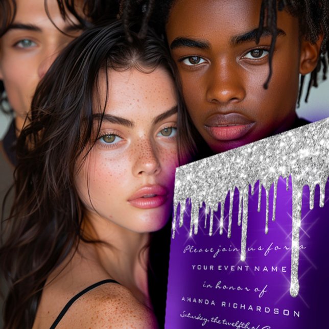 Glitter Drips Silver Purple Bridal Sweet 16th Invitation (Glitter Drips Silver Purple Bridal Sweet 16th Invitation)