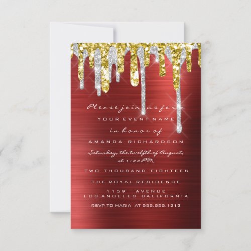 Glitter Drips Silver Red Gold Bridal Sweet 16th Invitation