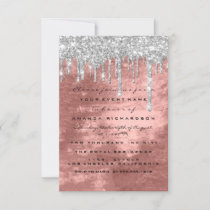 Glitter Drips Silver Rose Bridal Sweet 16th Invitation