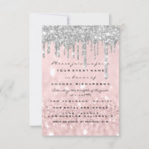 Glitter Drips Silver Rose Bridal Sweet 16th Invitation