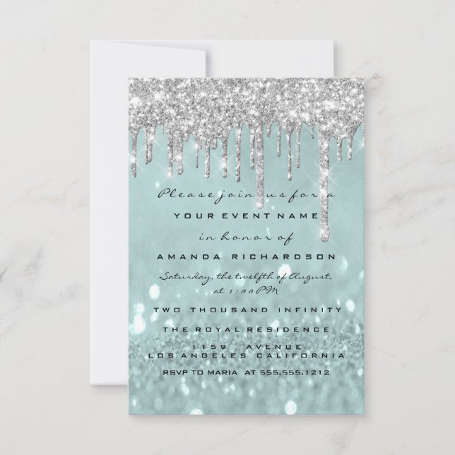 Glitter Drips Silver Smoky Bridal Sweet 16th  Invitation (Front)