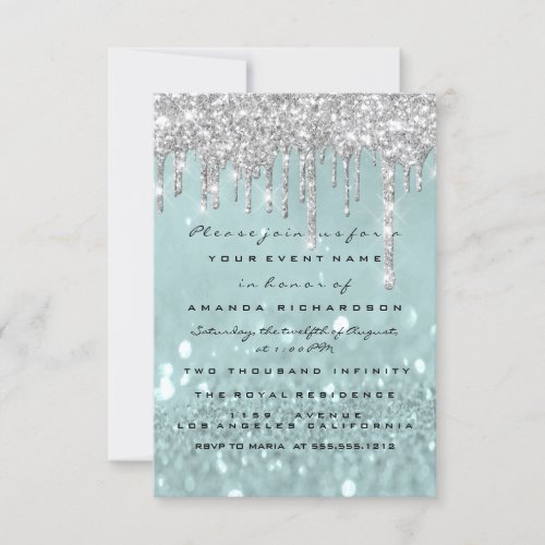 Glitter Drips Silver Smoky Bridal Sweet 16th  Invitation