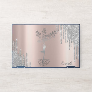 Glitter Drips Silver Tree Women Silhouette HP Laptop Skin