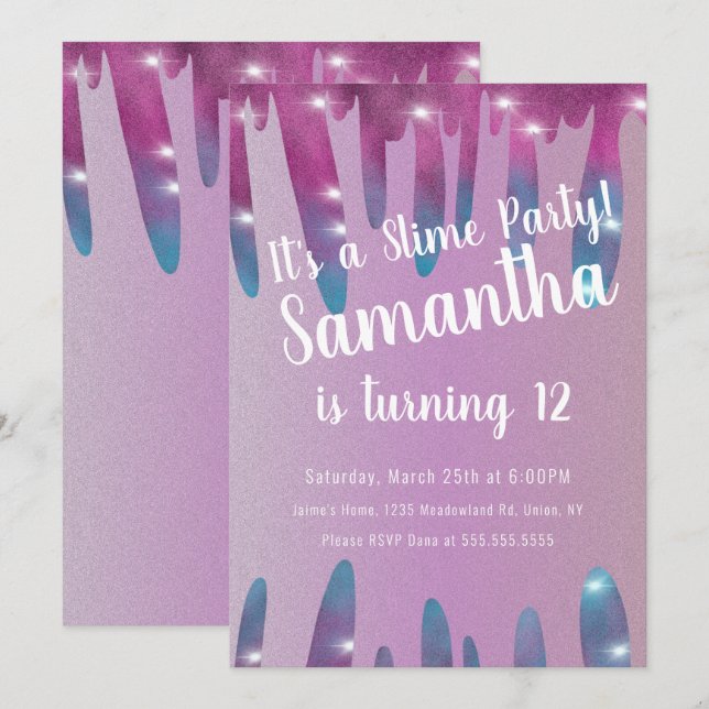 Glitter Drips Slime Party Birthday Sparkle Invitation (Front/Back)