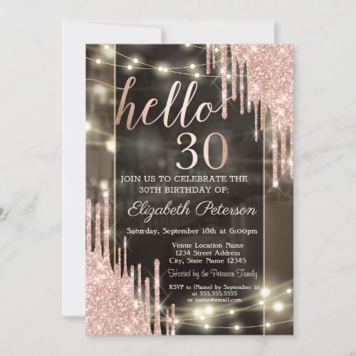 Glitter Drips String Lights 30th Birthday  Invitation