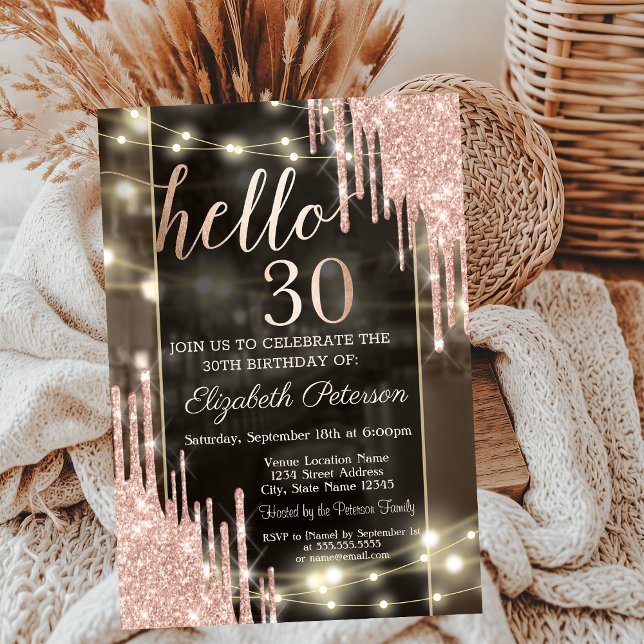 Glitter Drips String Lights 30th Birthday  Invitation (Creator Uploaded)