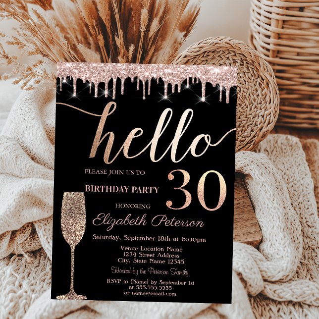 Glitter Drips,Wine Glass 30th Birthday Party  Invitation (Creator Uploaded)