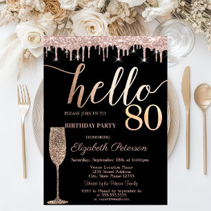 Glitter Drips,Wine Glass 80th Birthday Party  Invitation