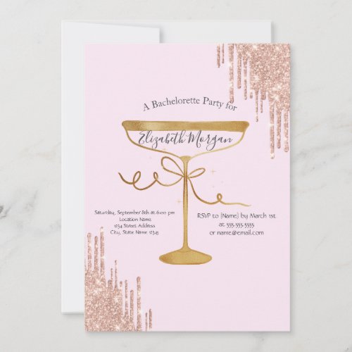 Glitter Drips Wine Glass Pink Bachelorette  Invitation