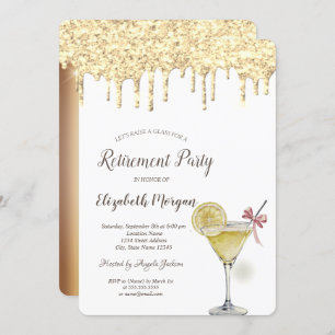 Glitter Drops Cocktail Lemon Retirement Invitation