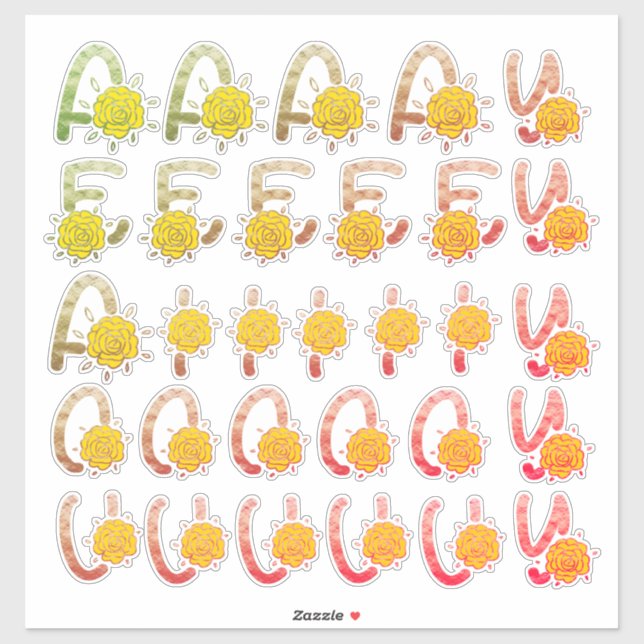 Glitter Earthy Floral Monogram Vowels A E I O U Y Sticker (Sheet)