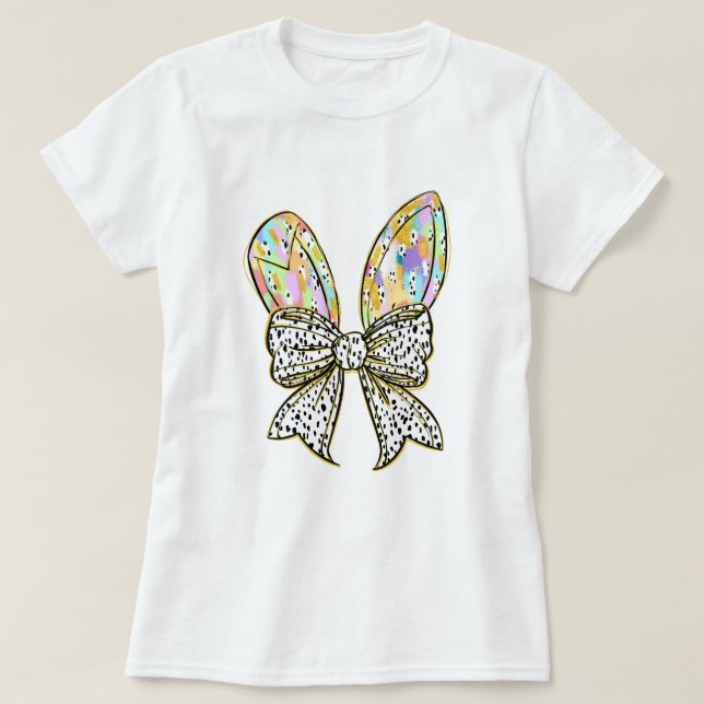 Glitter Easter Bunny Ears with Coquette Bow T-Shirt (Design Front)