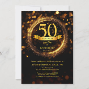 Glitter Edit Year Name Wedding Anniversary Black Invitation