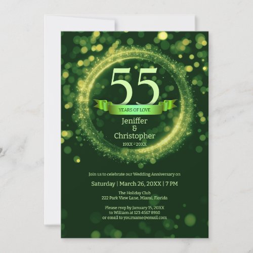 Glitter Edit Year Name Wedding Anniversary Green Invitation