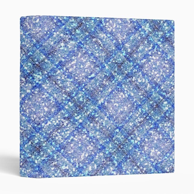 Glitter Effect Blue Tartain Plaid 3 Ring Binder (Front/Spine)