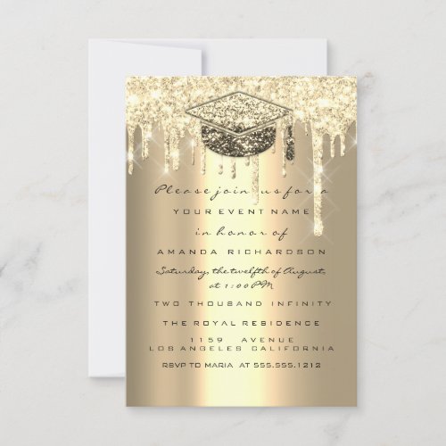 Glitter Effect Drips Gold Graduate Party Event Invitation