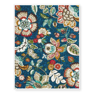 Glitter Effect Floral on Dark Blue Temporary Tattoos