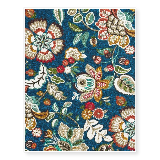 Glitter Effect Floral on Dark Blue Temporary Tattoos (Front)