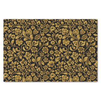 Glitter Effect Gold Floral On Black Tissue Paper by StuffOrSomething at Zazzle