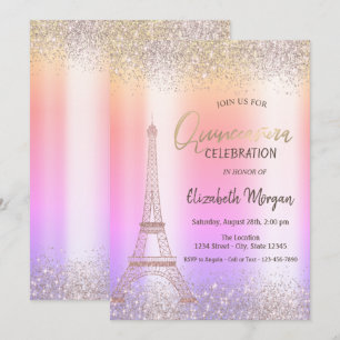 Glitter Eiffel Confetti Ombre Quinceañera Invitation
