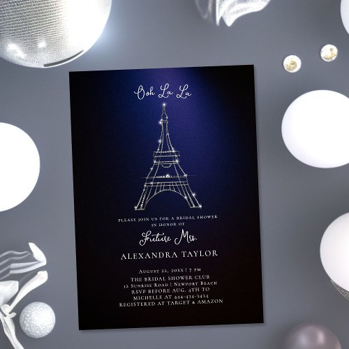 Glitter Eiffel Paris Minimal Purple Bridal Shower Invitation