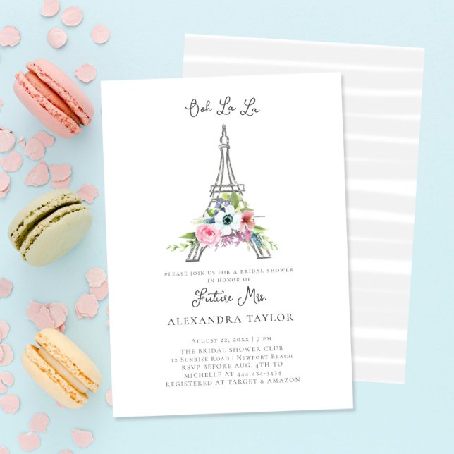 Glitter Eiffel Paris Rustic Bouquet Bridal Shower Invitation