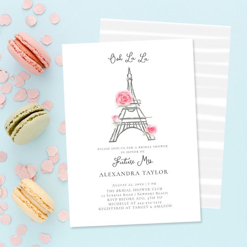 Glitter Eiffel Paris Rustic Roses Bridal Shower Invitation
