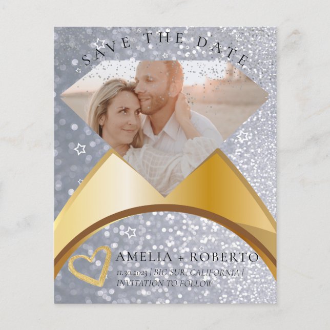 Glitter Elegant Ring Save The Date Photo Card Flyer (Front)