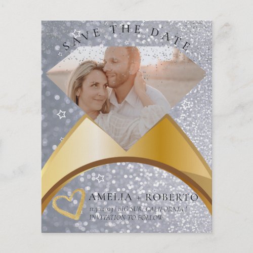 Glitter Elegant Ring Save The Date Photo Card Flyer