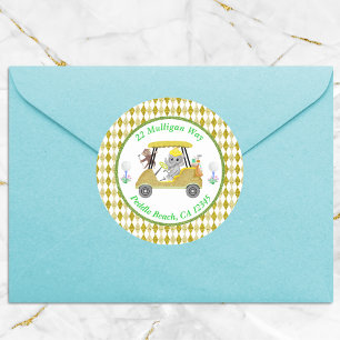 Glitter Elephant & Monkey Golf Baby Shower Return Classic Round Sticker